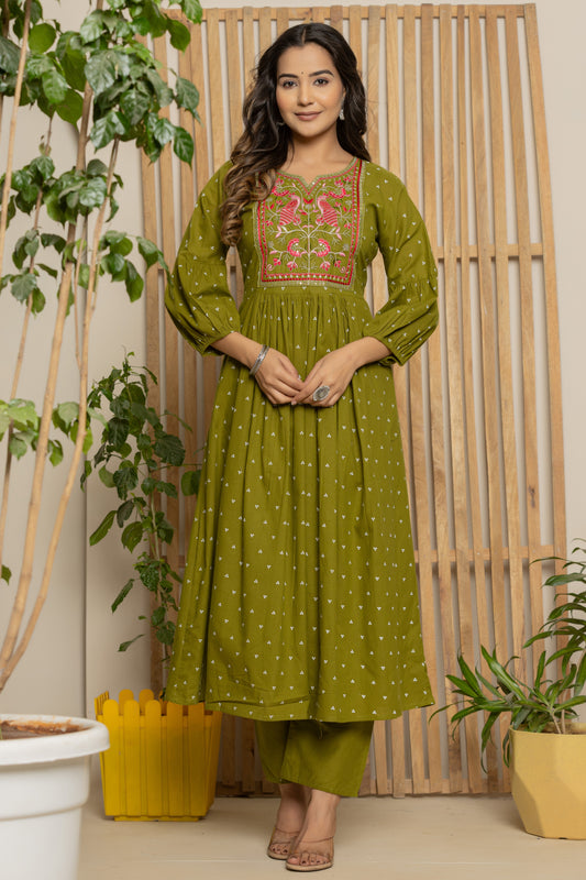Green Cotton Dupatta set