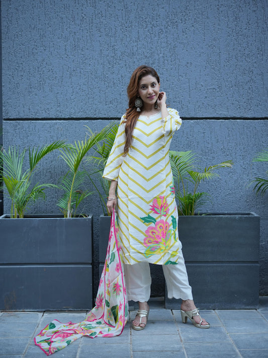 Off White Muslin Dupatta Set