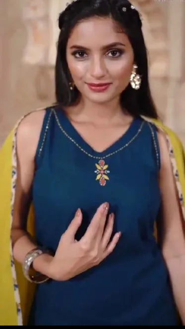 Blue Cotton Dupatta Set