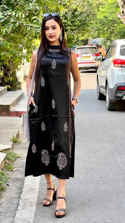 Black Gajji Silk Dress