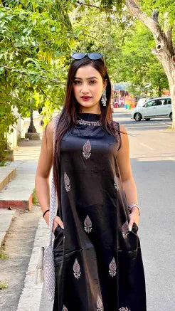 Black Gajji Silk Dress