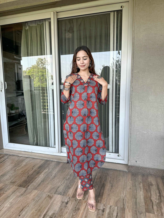 Brown Cotton Kurta Pant Set