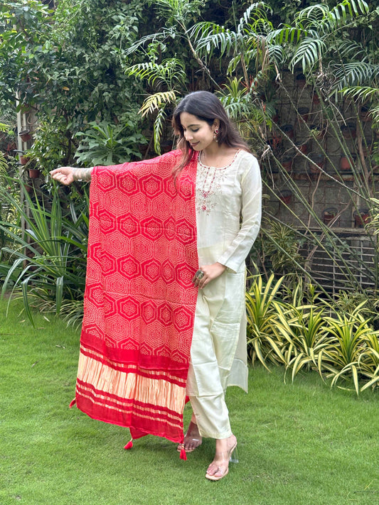 White Gajji Silk Dupatta set