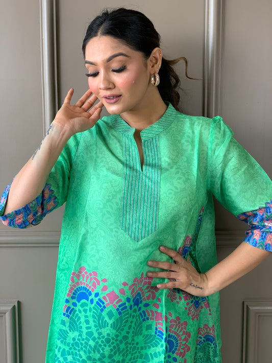 Green Russian silk co ord set