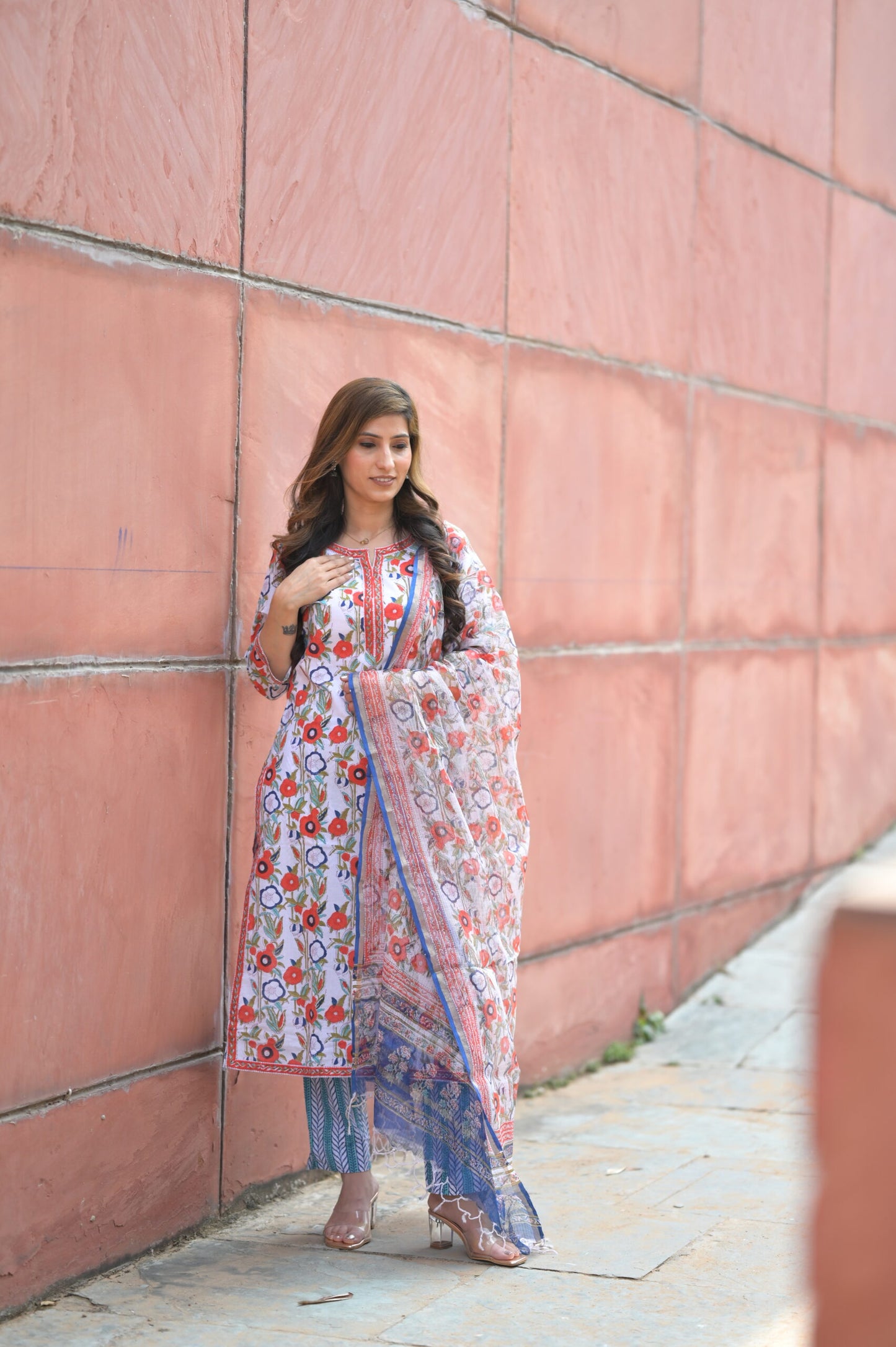 Floral Cotton Dupatta Set