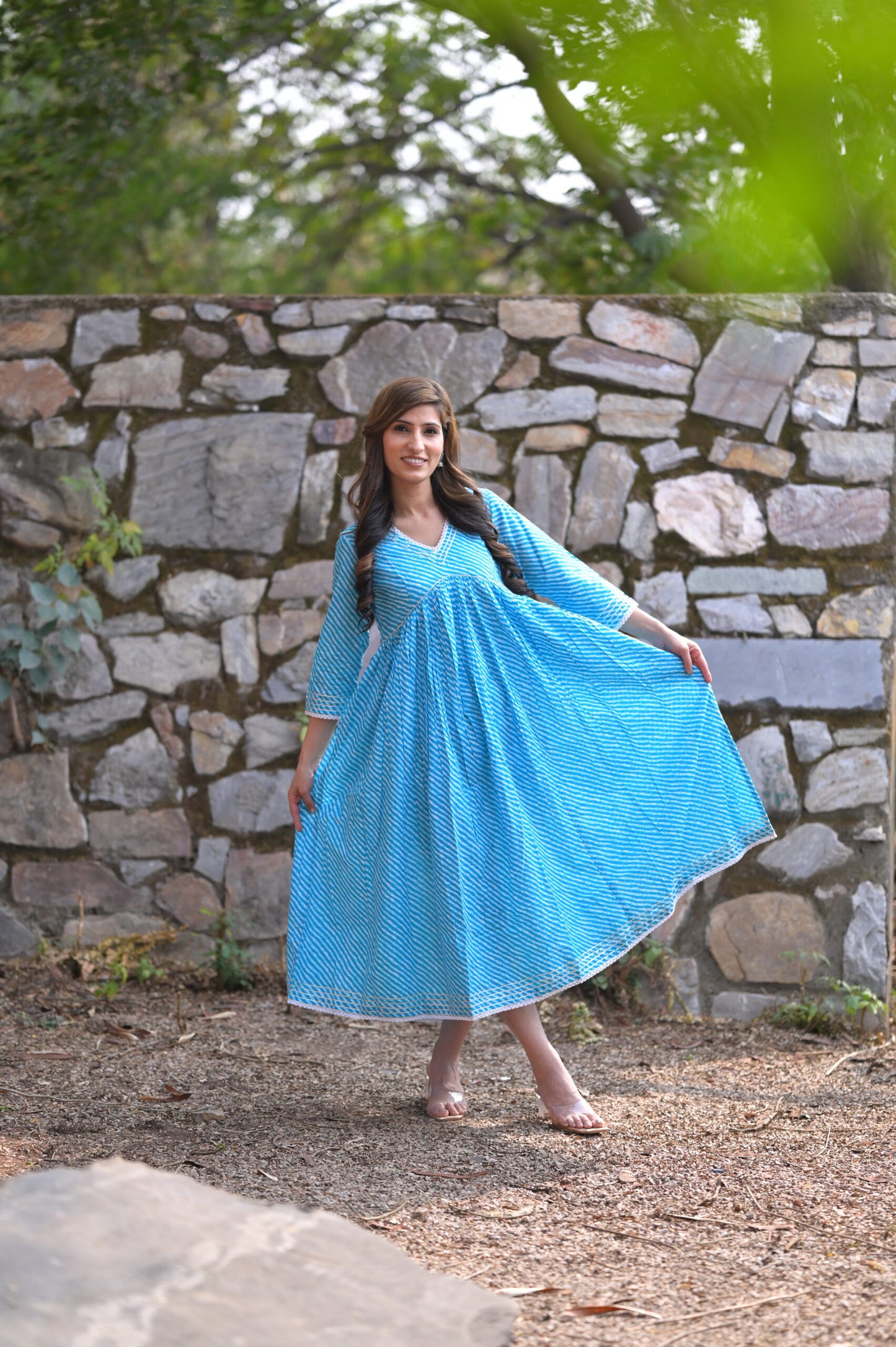 Blue Lehriya Long Dress