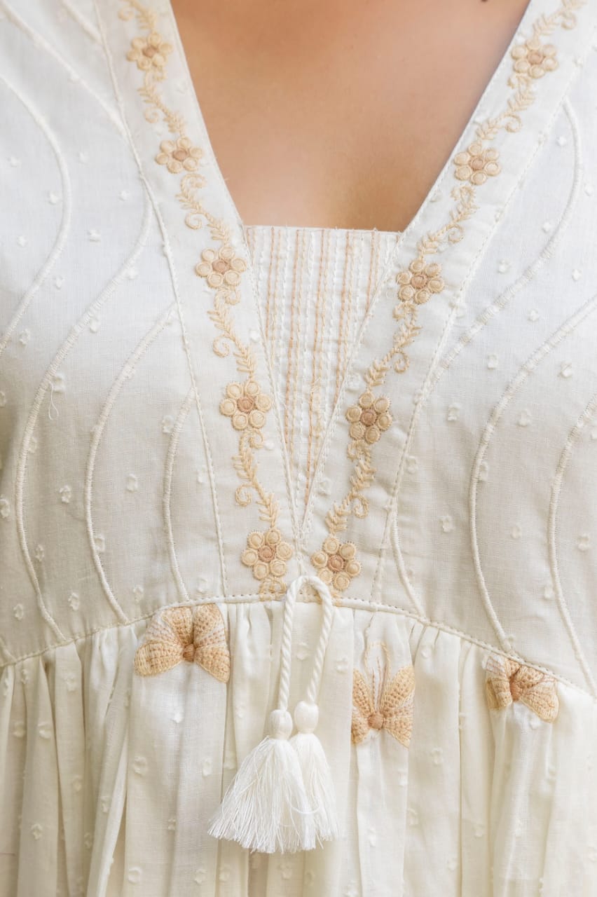 Off White Cotton Kurta Pant Set