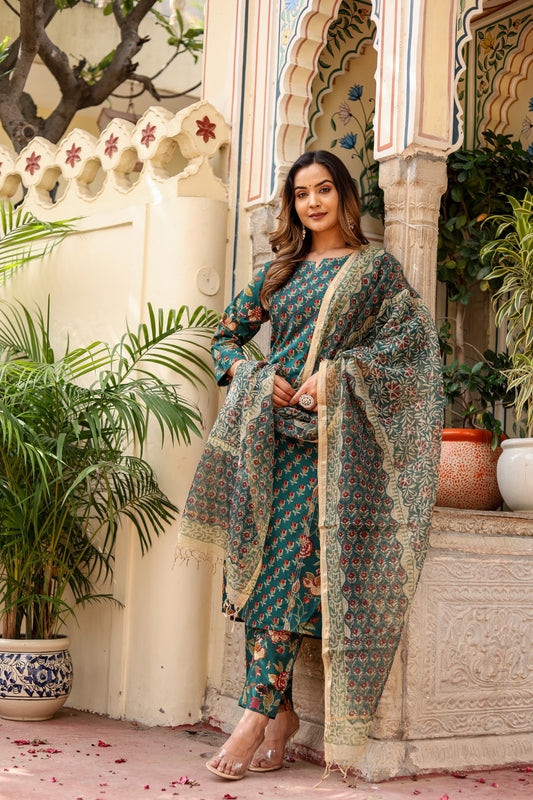 Green Kota Doriya Dupatta Set