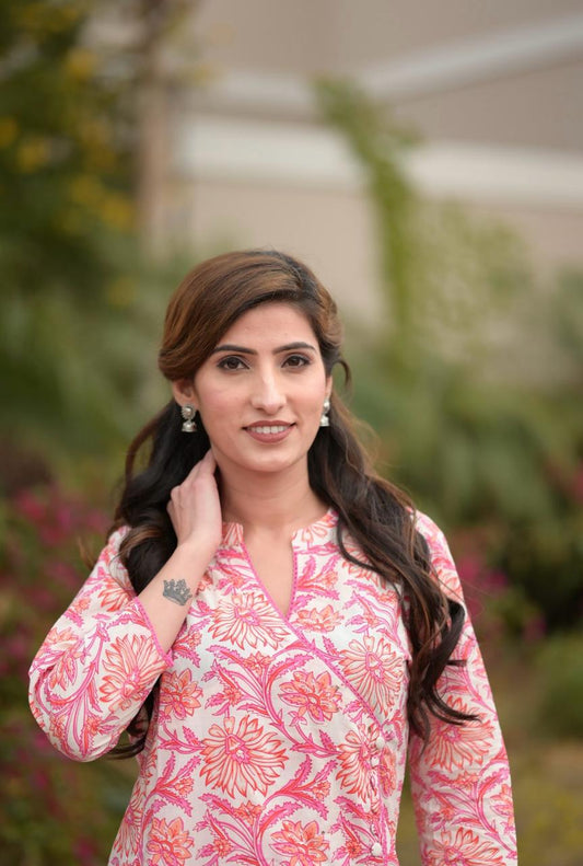 Pink Cotton Kurta Pant Set