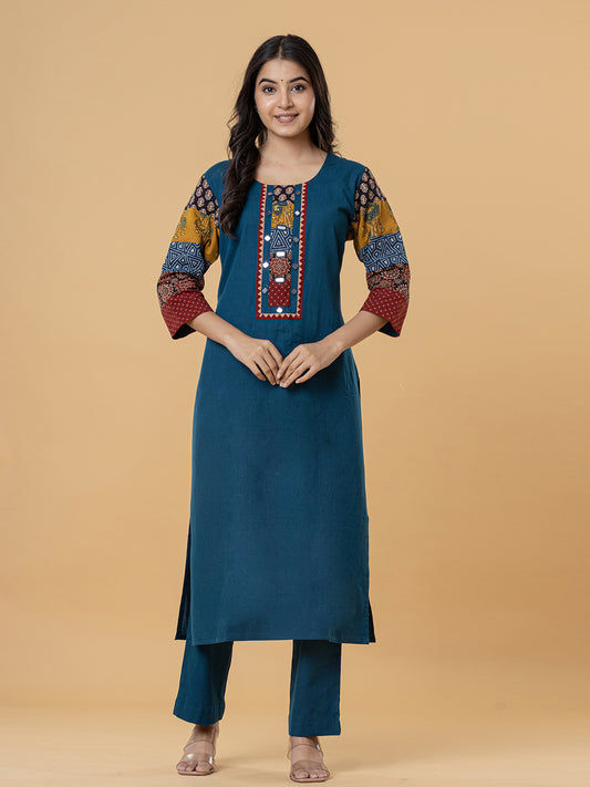Blue Ajrakh Cotton Kurta Set