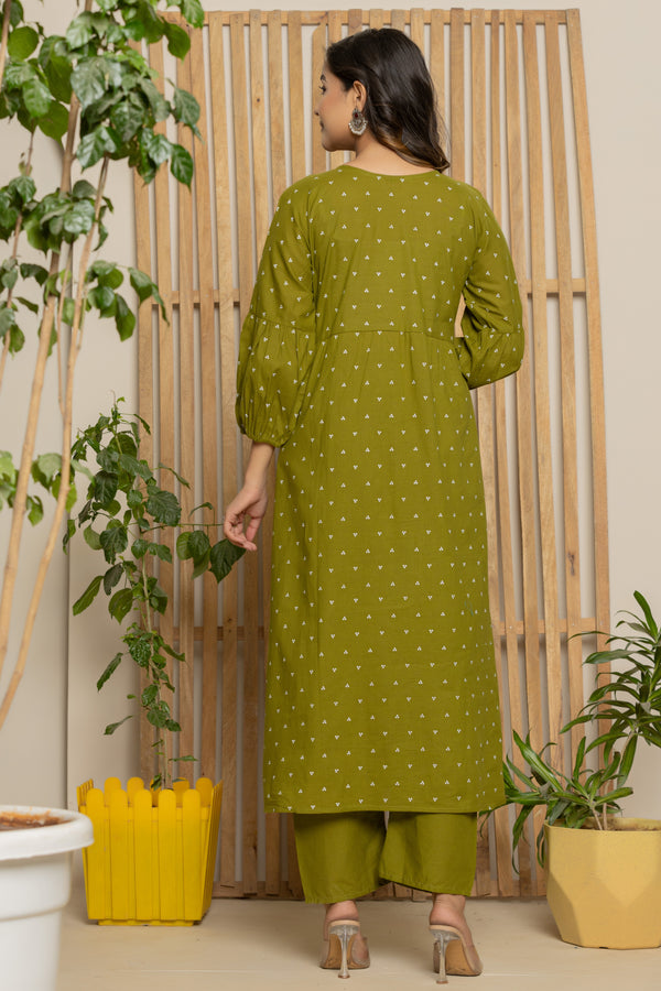 Green Cotton Dupatta set