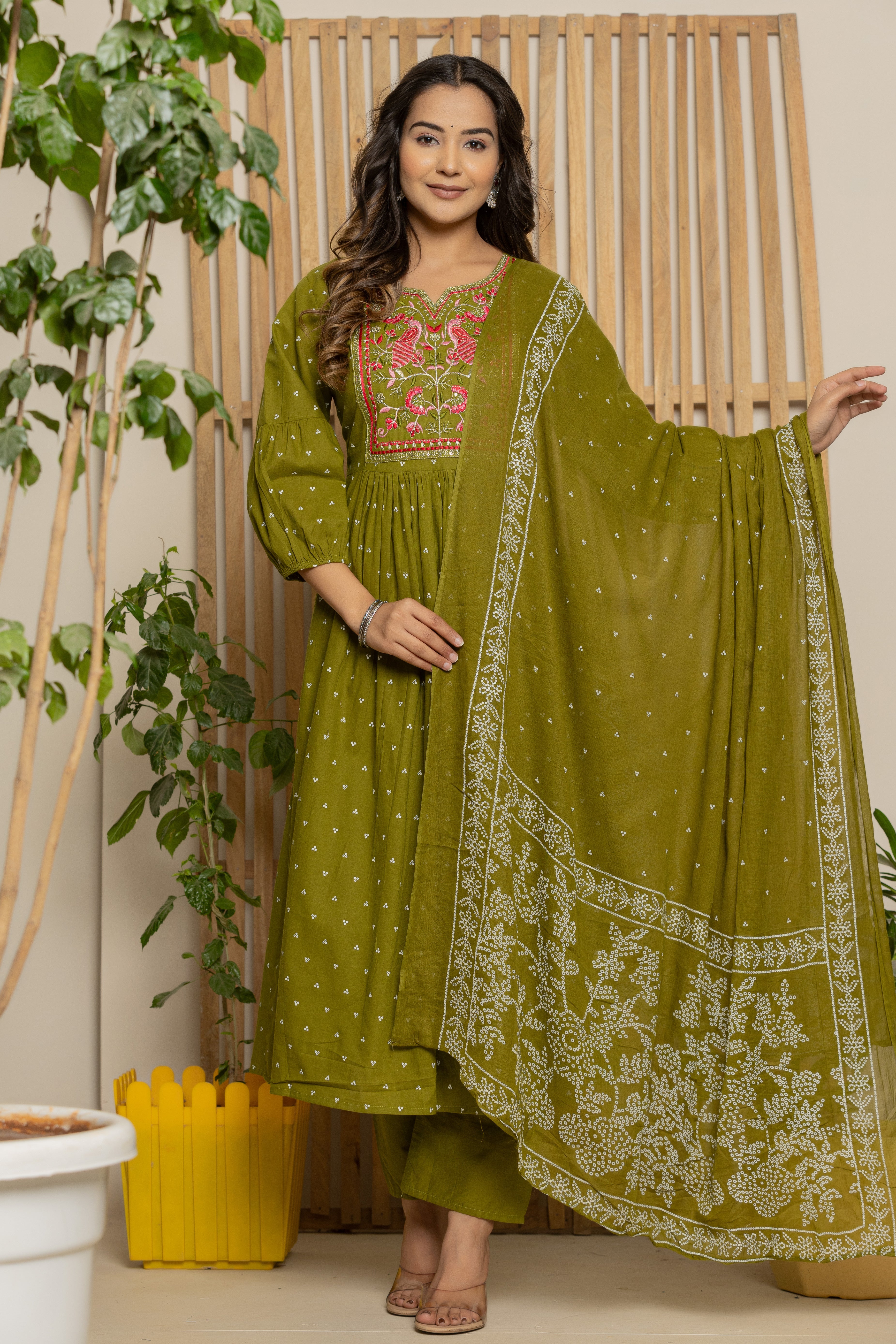 Green Cotton Dupatta set