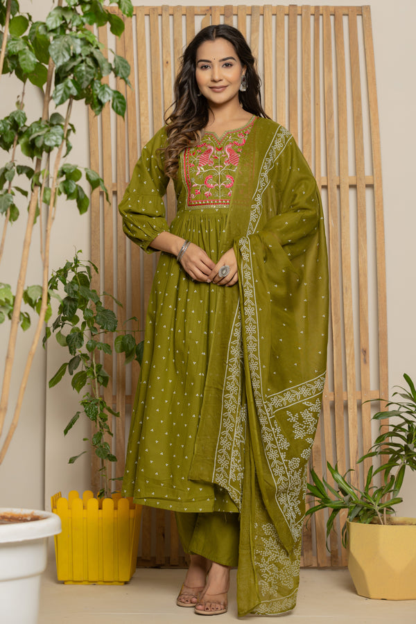 Green Cotton Dupatta set