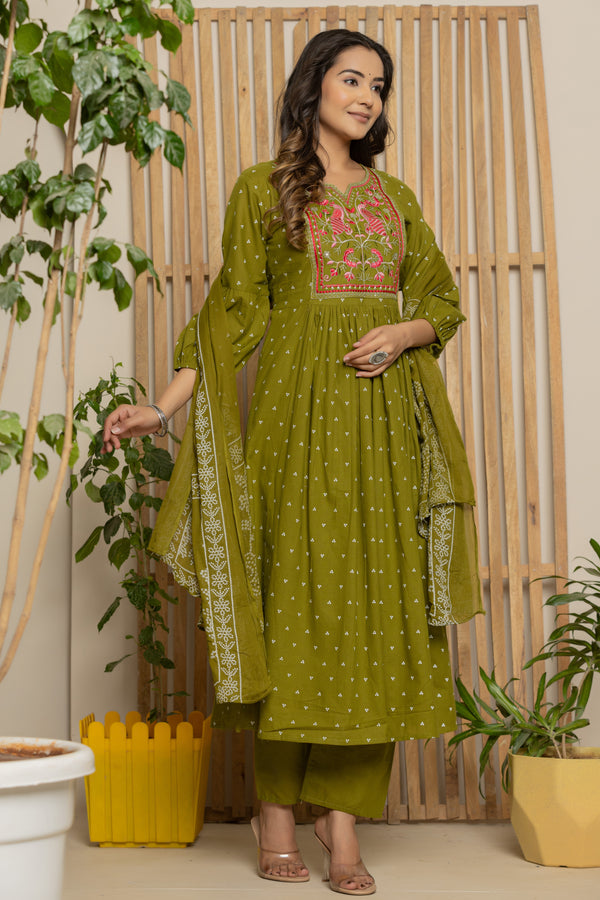 Green Cotton Dupatta set