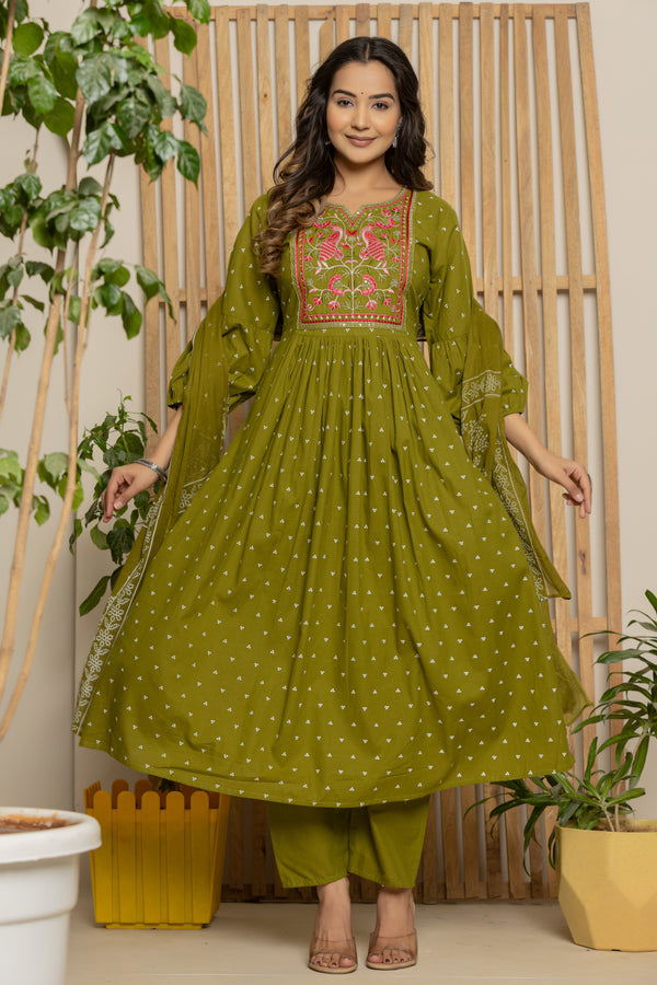 Green Cotton Dupatta set