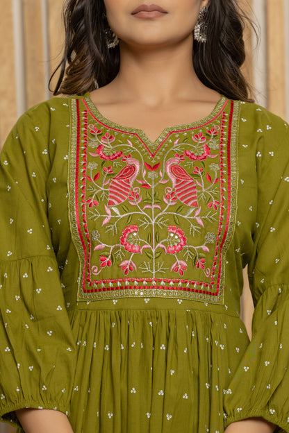 Green Cotton Dupatta Set