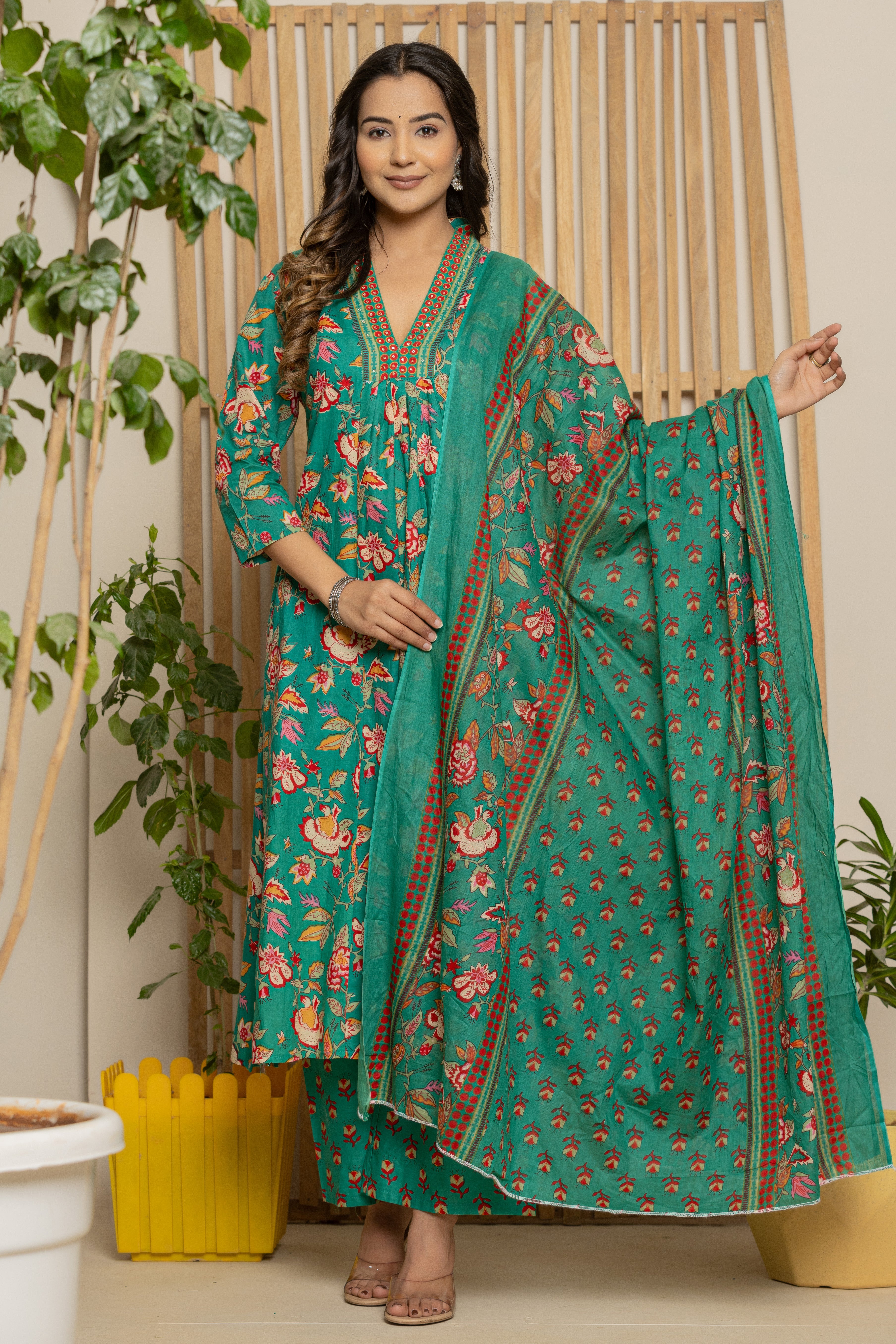 Green Dupatta Set