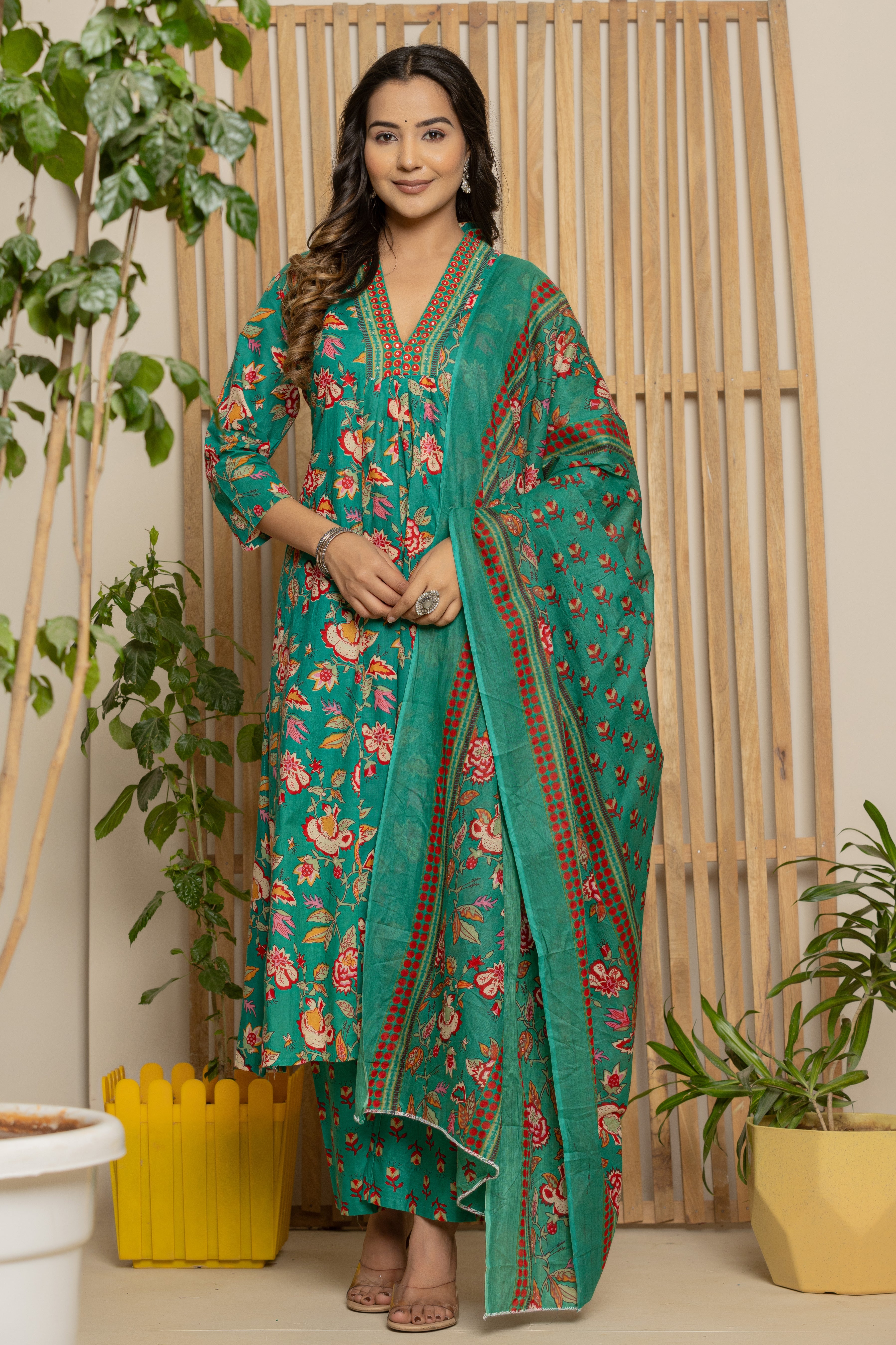 Green Dupatta Set