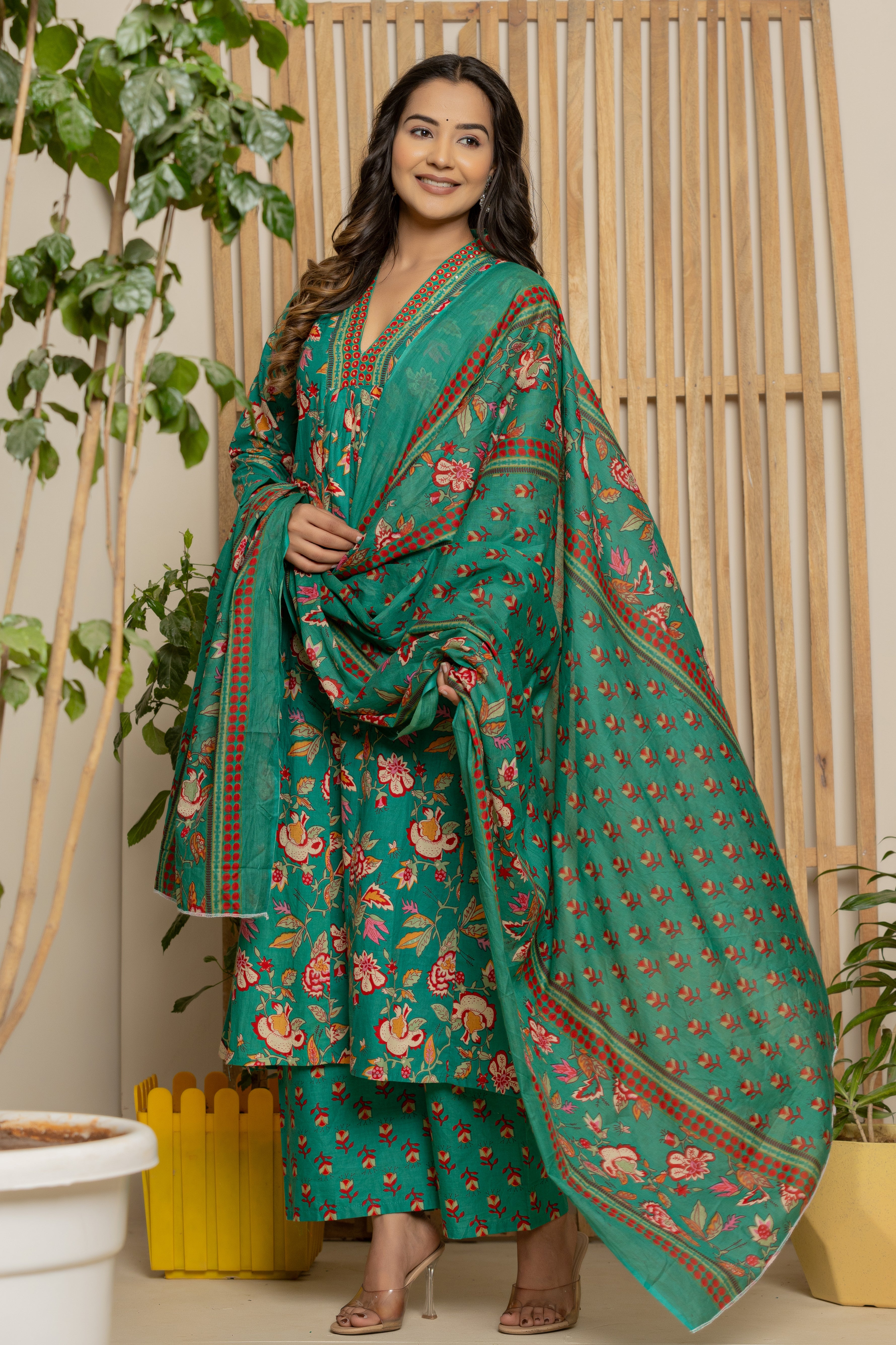 Green Dupatta Set