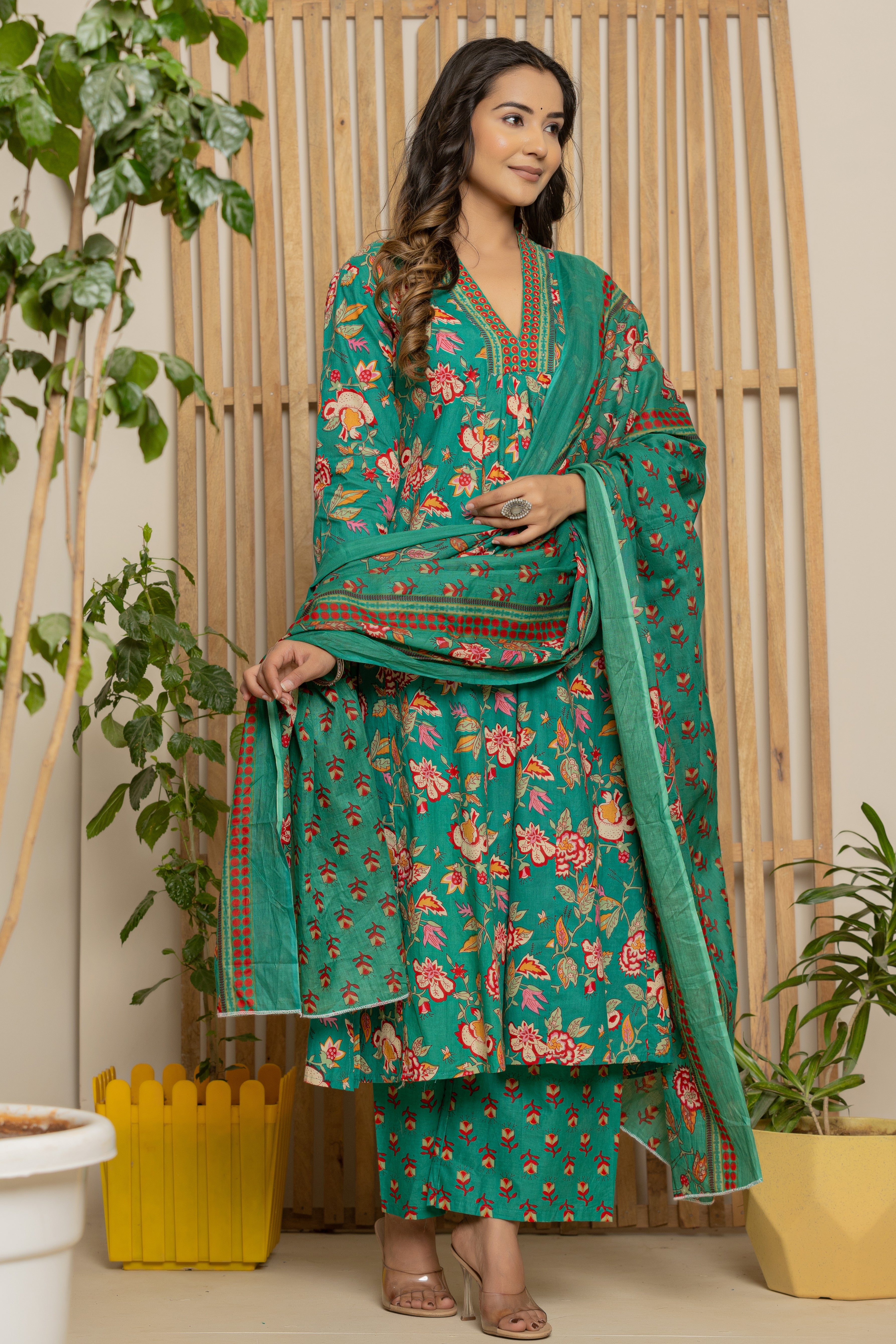 Green Dupatta Set