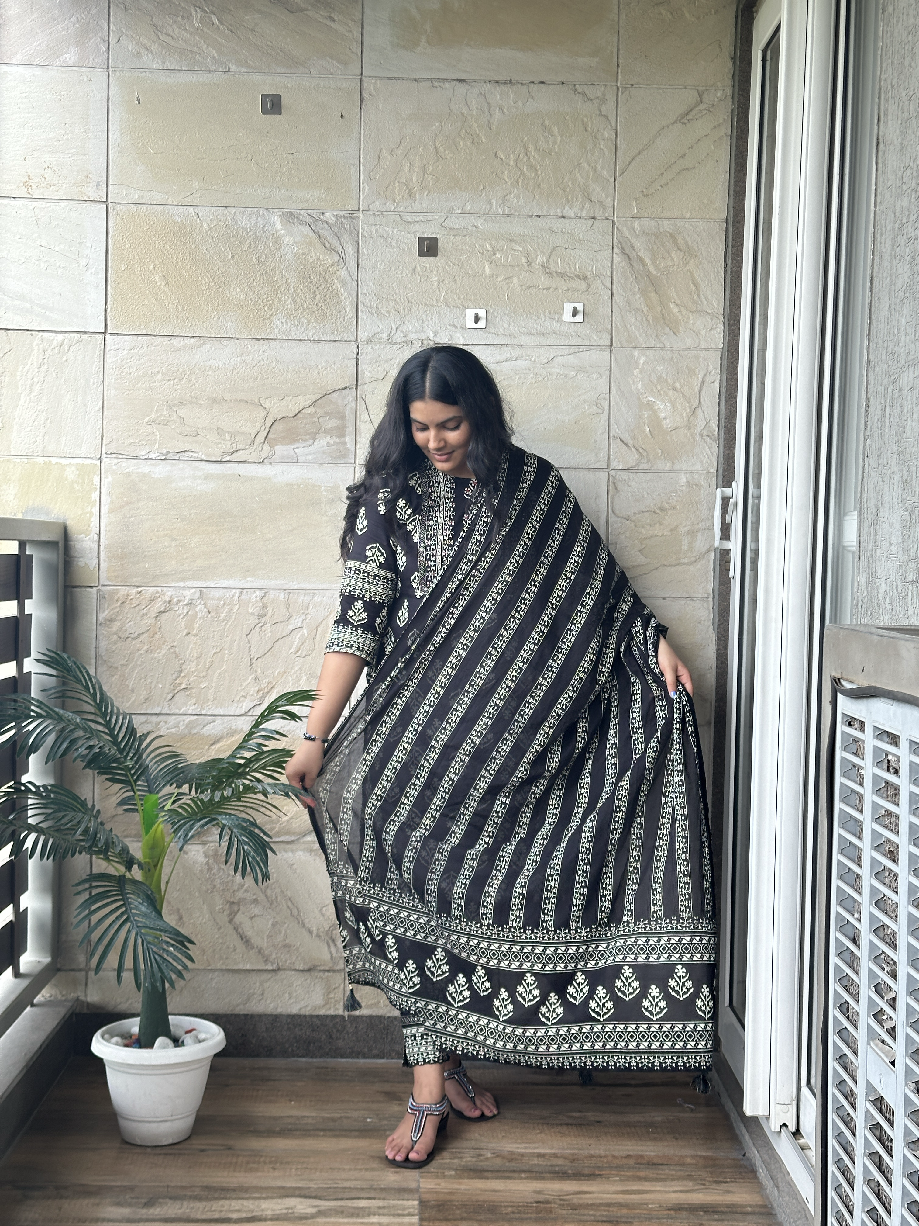 Black Cotton Dupatta set