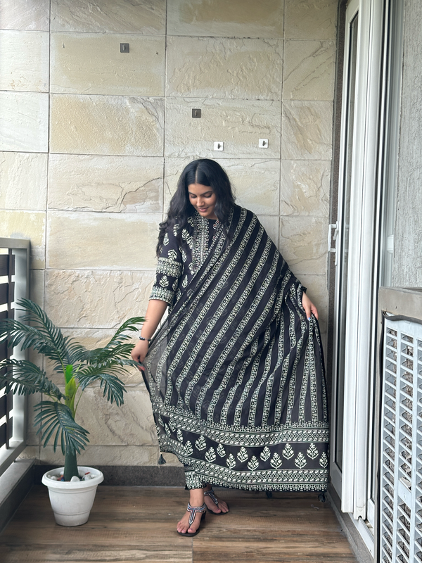 Black Cotton Dupatta set