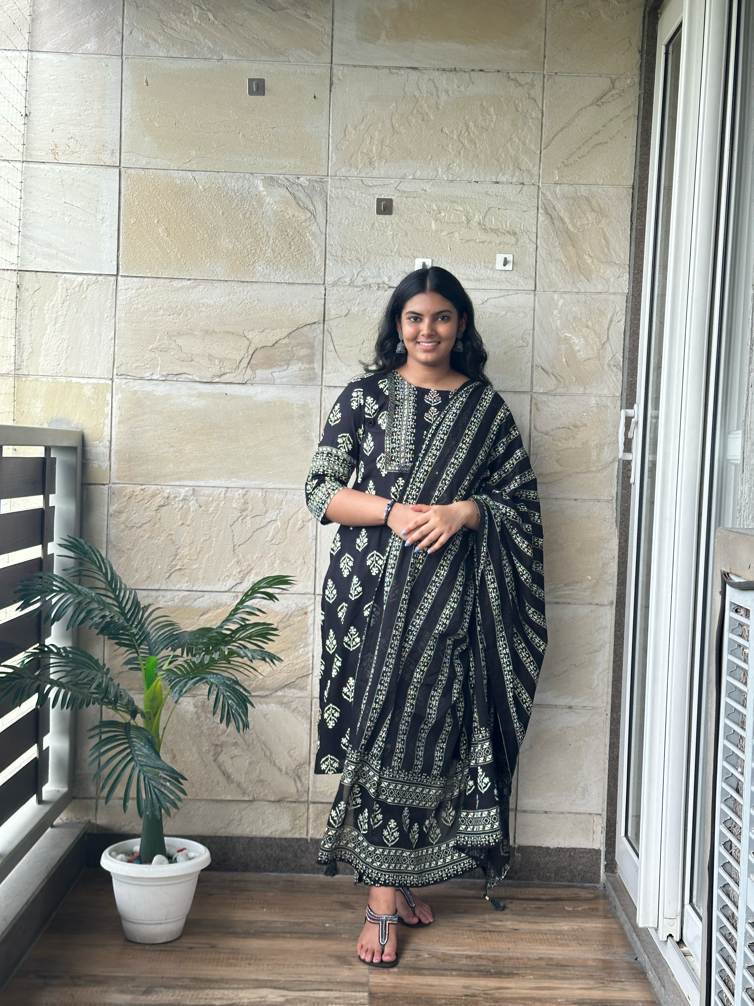 Black Cotton Dupatta set