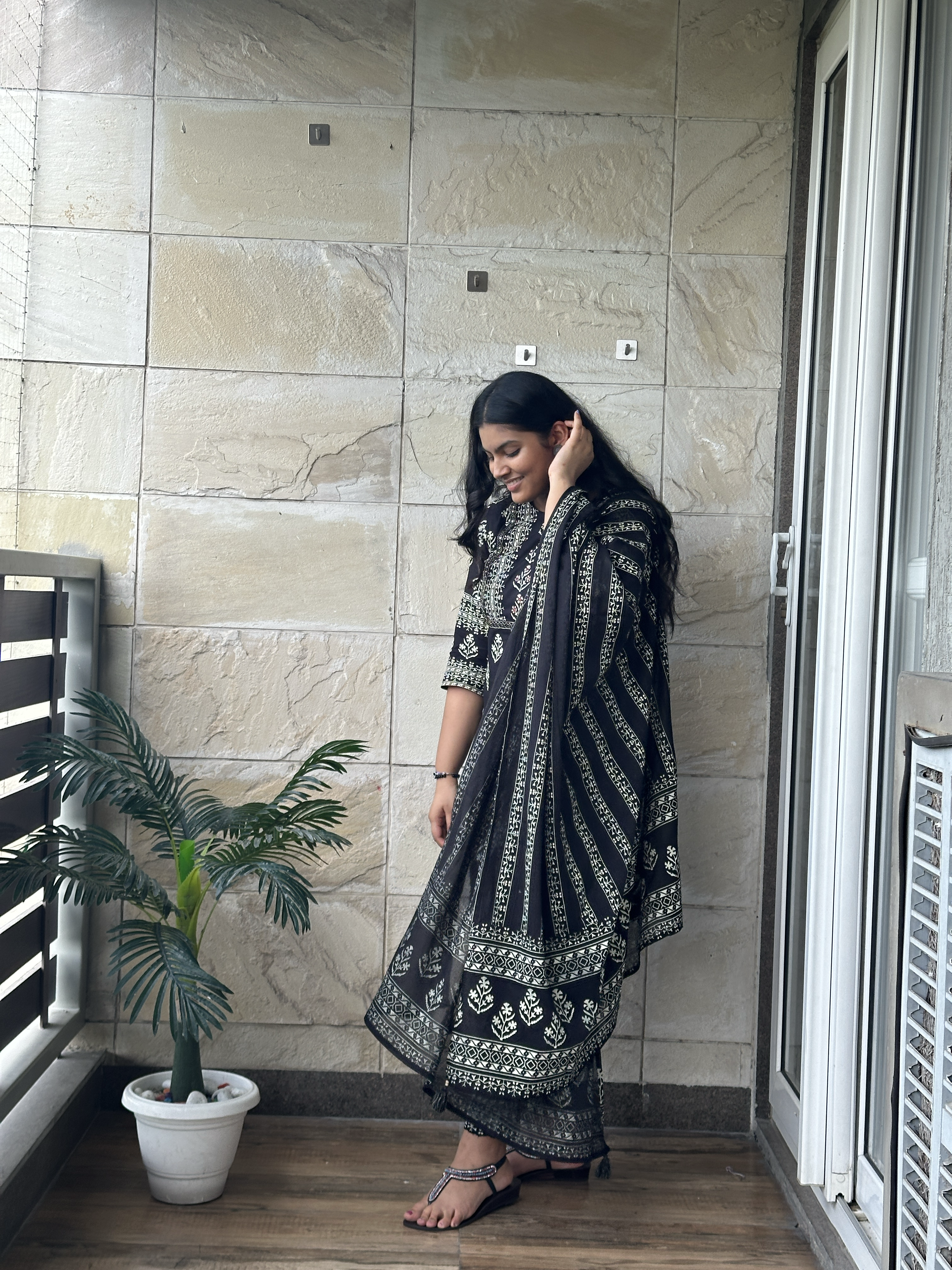 Black Cotton Dupatta set
