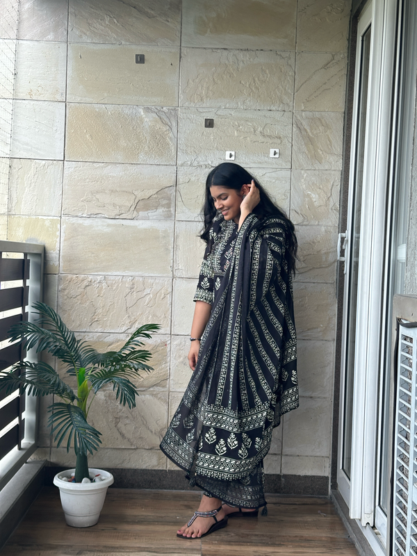 Black Cotton Dupatta set