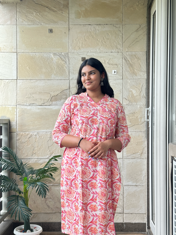 Pink Cotton Kurta Pant Set