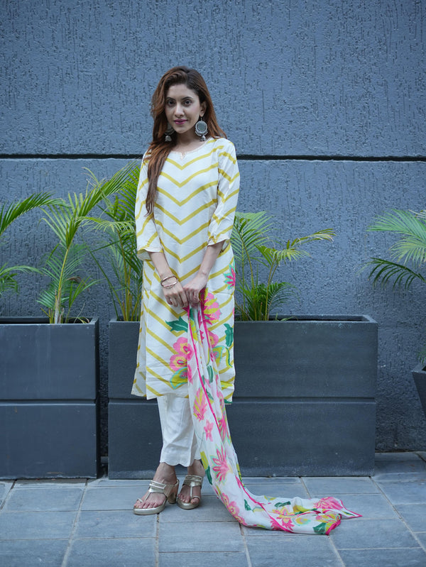 Off White Muslin Dupatta Set
