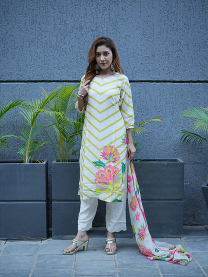 Off White Muslin Dupatta Set