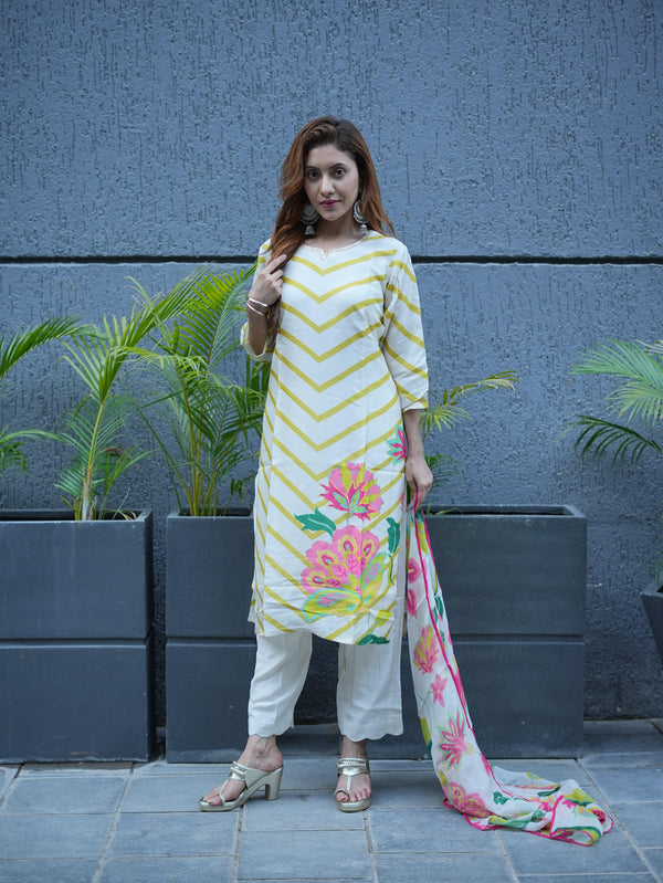Off White Muslin Dupatta Set