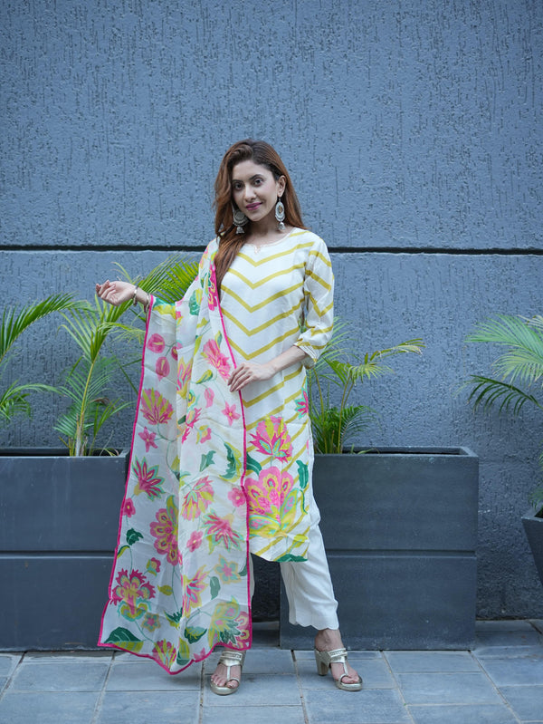 Off White Muslin Dupatta Set