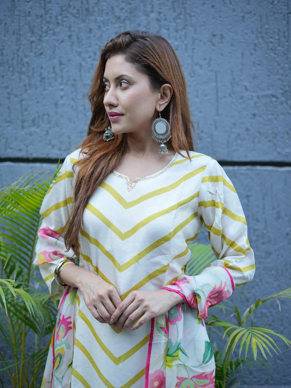 Off White Muslin Dupatta Set