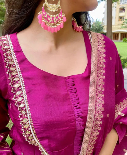 Purple Dola Silk Dupatta Set