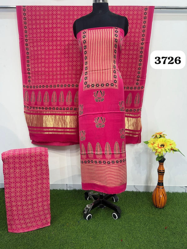 Pink Modal Silk Ajarakh Suit Set