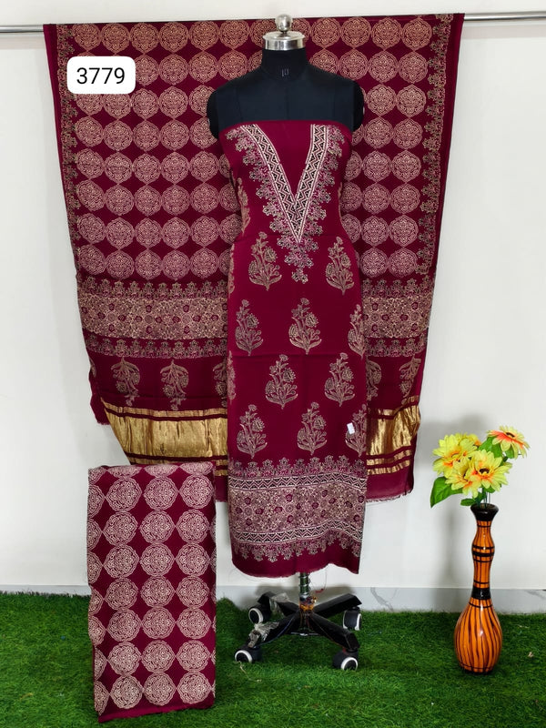 Maroon Modal Silk Ajarakh Suit Set