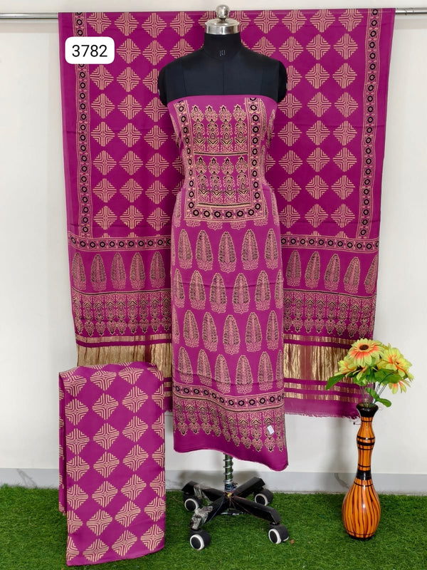 Magenta Modal Silk Ajarakh Suit Set