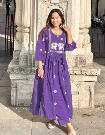 Purple Mul Cotton Dupatta set