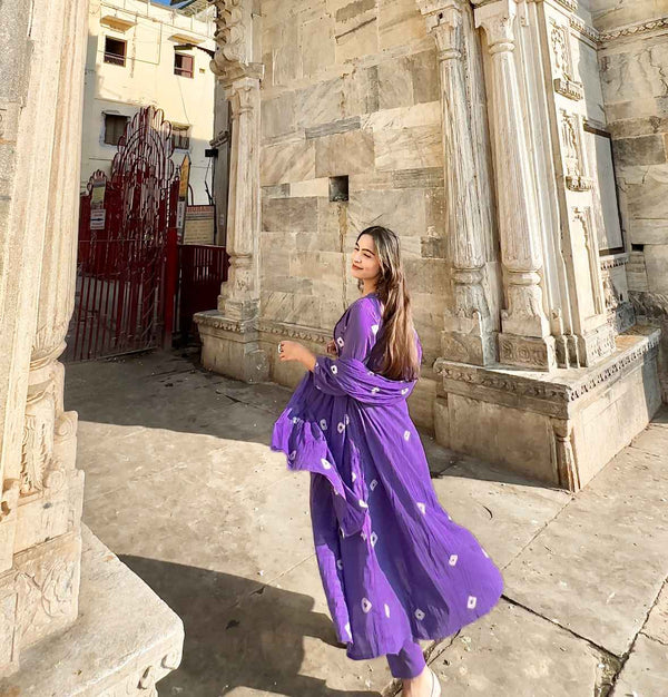 Purple Mul Cotton  Dupatta set