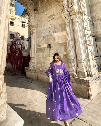 Purple Mul Cotton Dupatta set