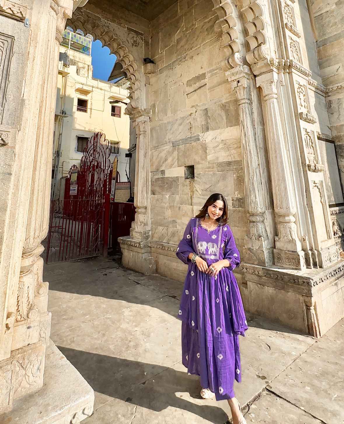 Purple Mul Cotton Bandhej Kurta Pant with Dupatta