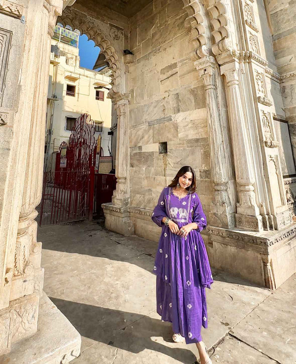Purple Mul Cotton  Dupatta set