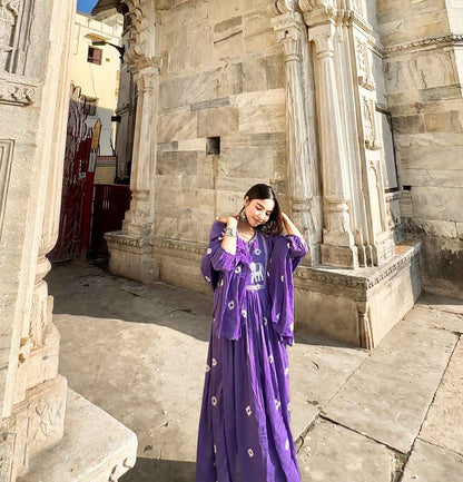 Purple Mul Cotton Dupatta set