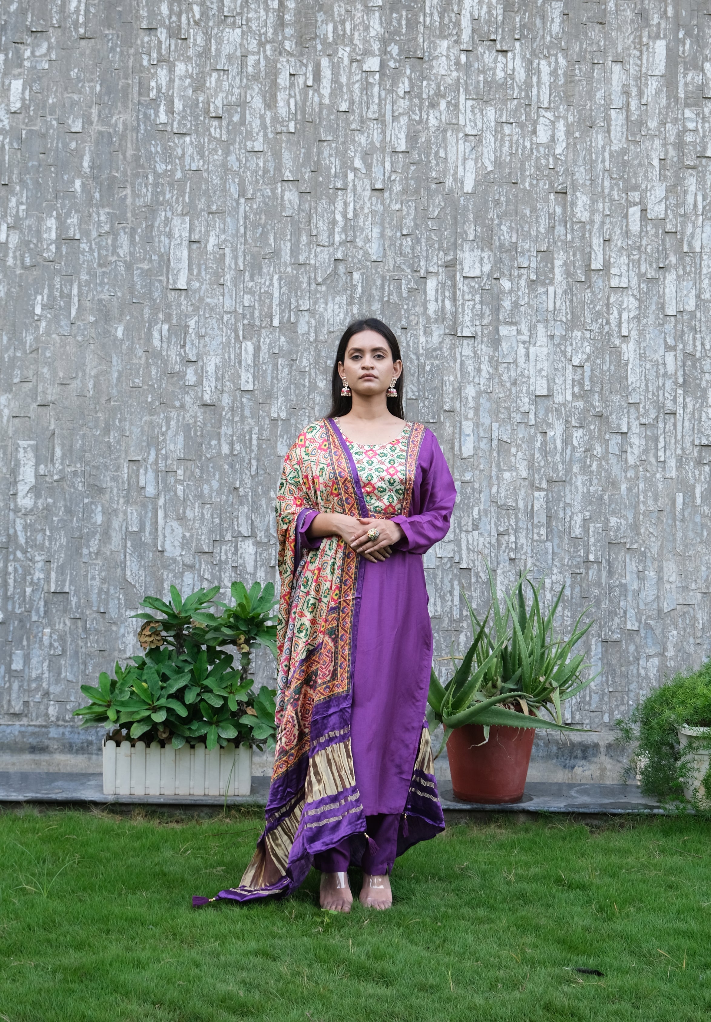 Blue Russian Silk kurta pant with Pattola  Dupatta