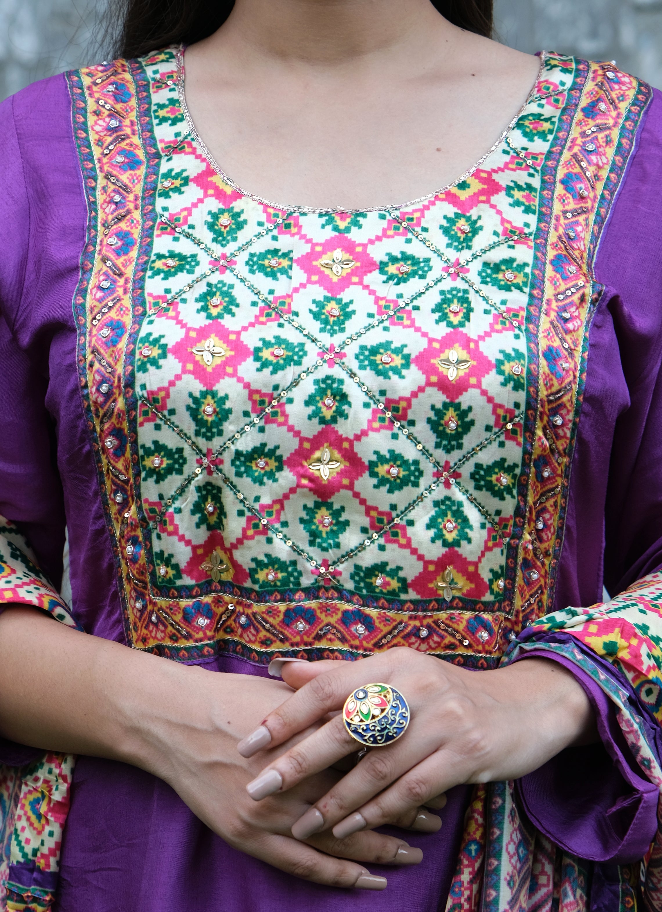 Blue Russian Silk kurta pant with Pattola  Dupatta