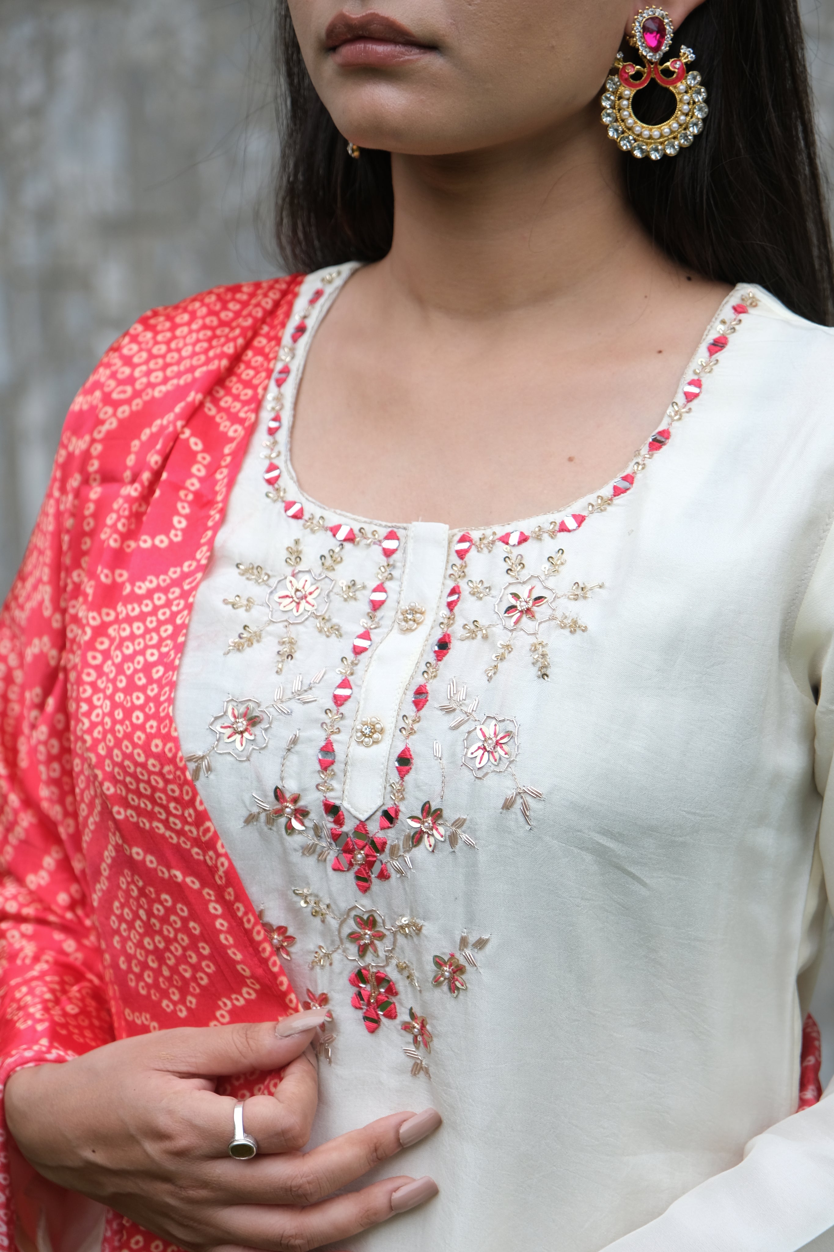 White Russian Silk with Gajji Silk Dupatta