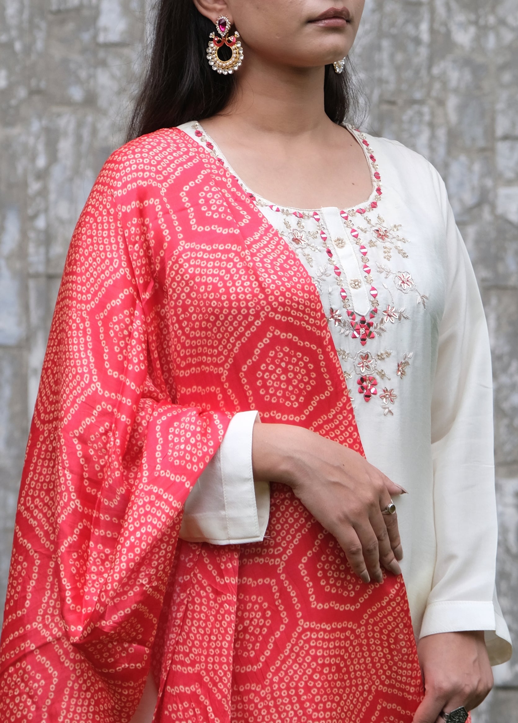 White Russian Silk with Gajji Silk Dupatta