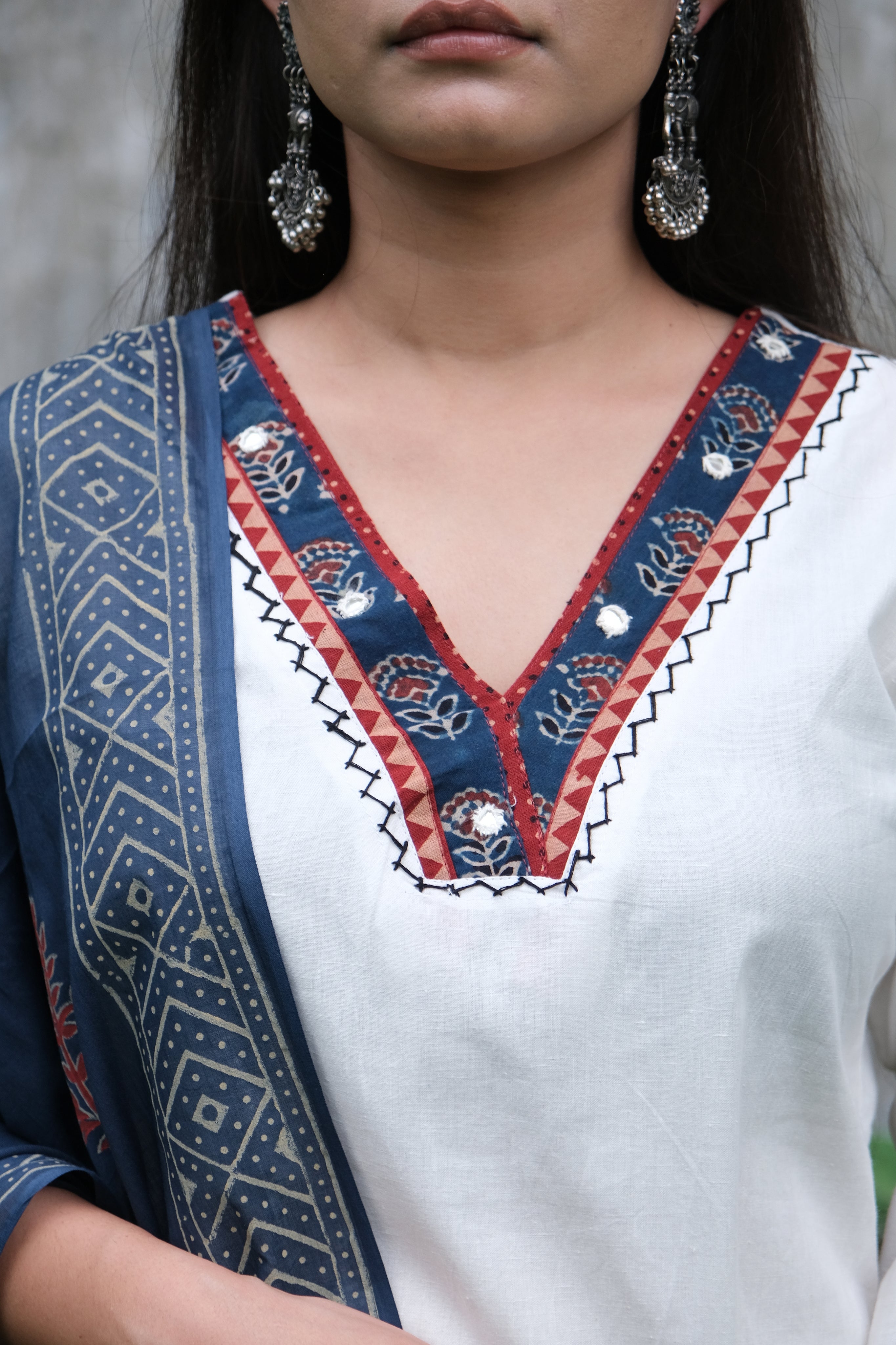 White cotton Kurta Pant with Dupatta